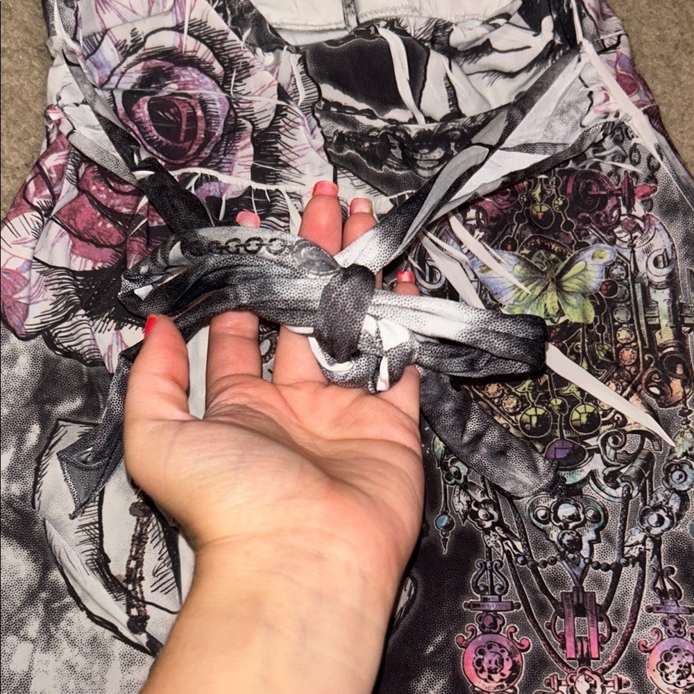 Purple Rain Graphic Rose romantic Floral Mini Dress cyber chain Y2K Vintage - Picture 2 of 6
